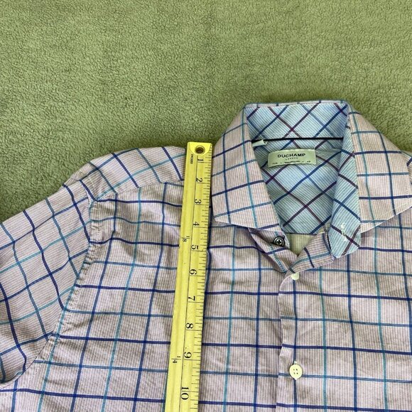 Duchamp London Shirt Mens 17 XL 43 Button Up Flip Cuff Purple Plaid Tailored Fit - Picture 10 of 16